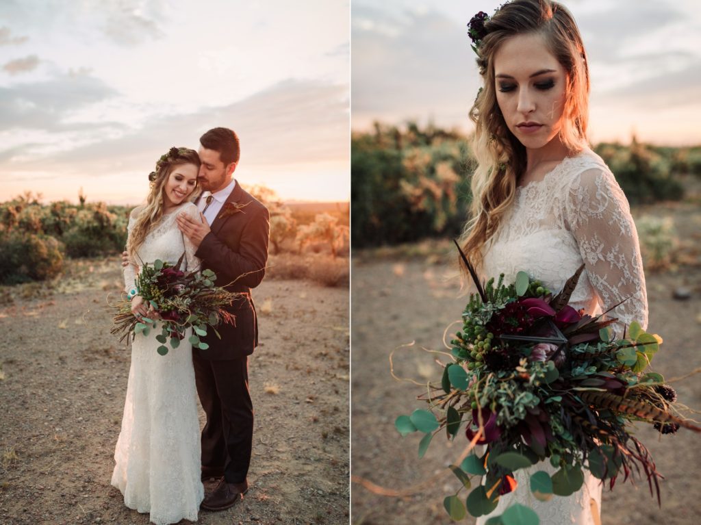 Phoenix Desert Bride and Groom with Wild Florals