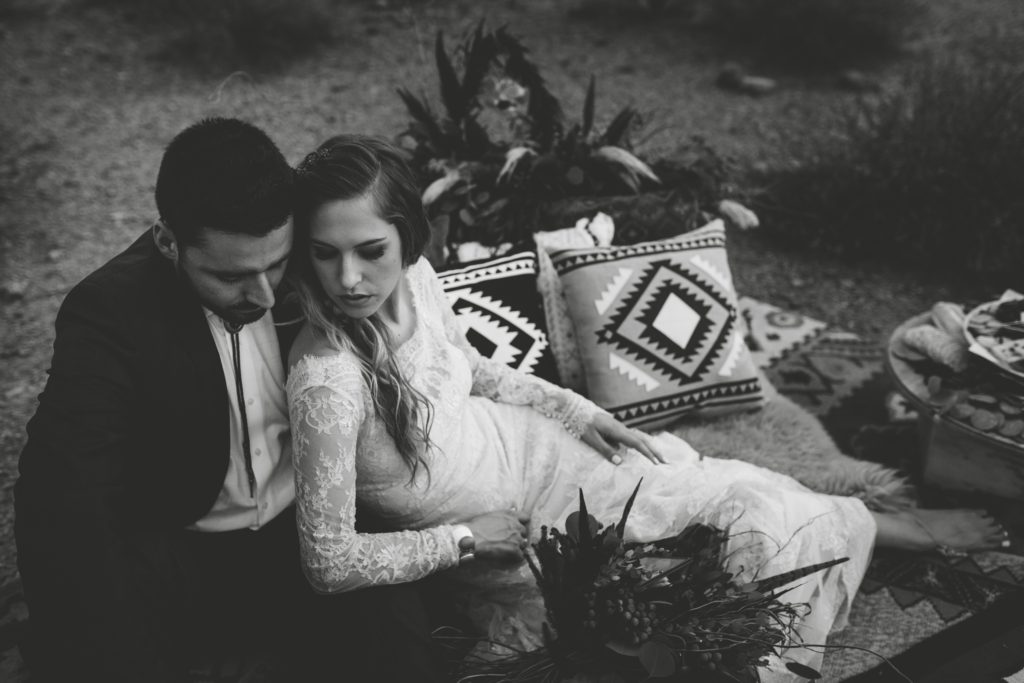 Superstition Mountain Elopement with vintage pillows