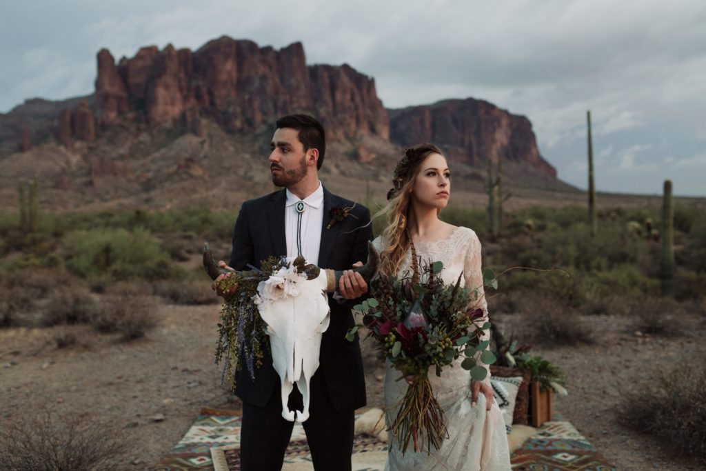 Superstition Mountain Elopement with skulls