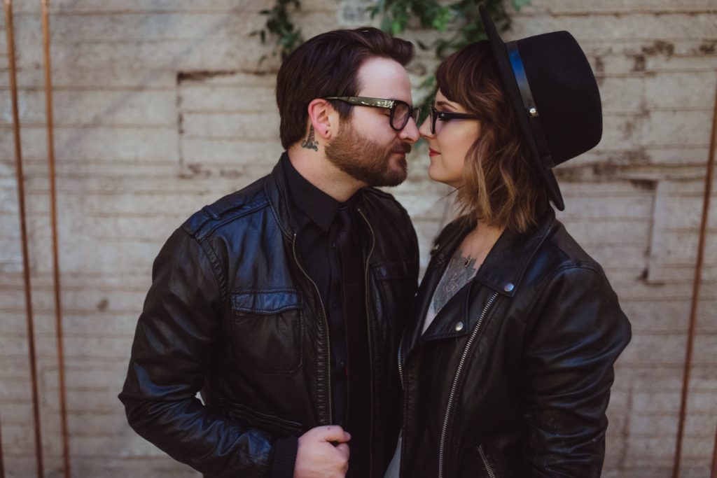 Phoenix rock and roll bride with leather jackets