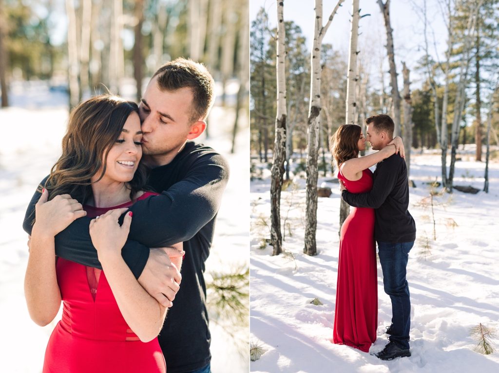 Payson AZ Red Dress Engagement Photos in the snow
