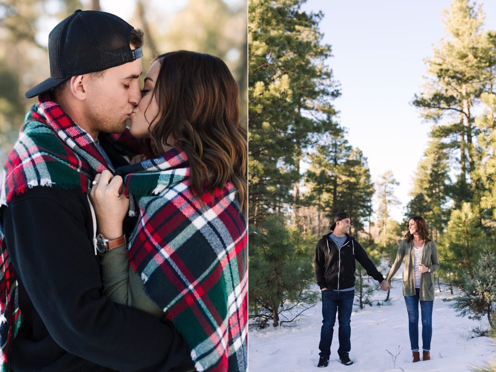 Payson Engagement Session couple wrapped up in plaid blanket