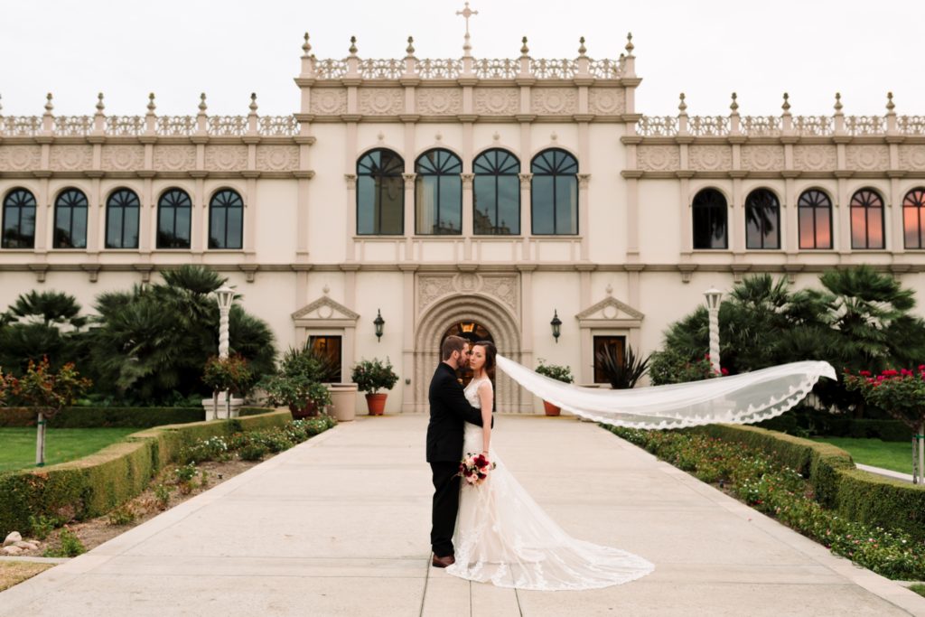 San Diego Couple with Veil Blowing in the wind