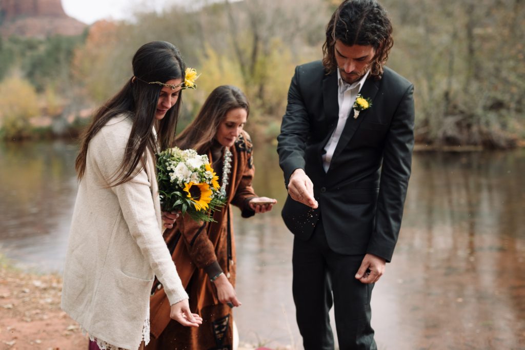 Couple have native tribal elopement and bless the ground