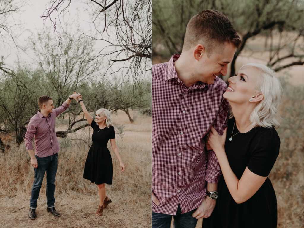 Coon Bluff Engagement Photos Couple Dancing in the Desert