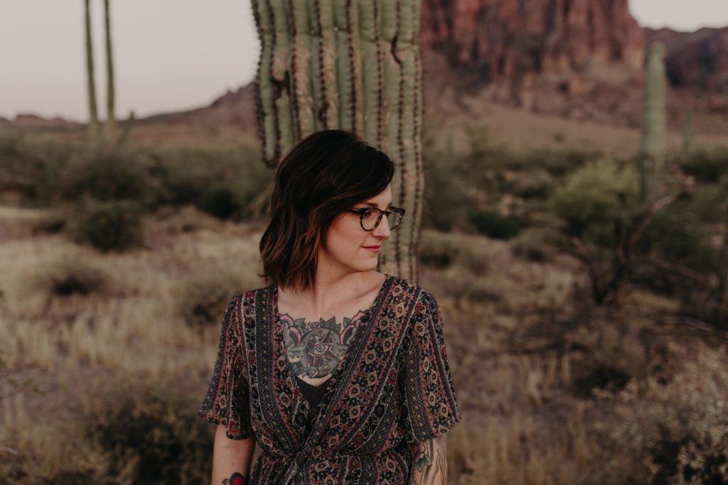 Phoenix Tattooed Hairstylist Headshots in the desert