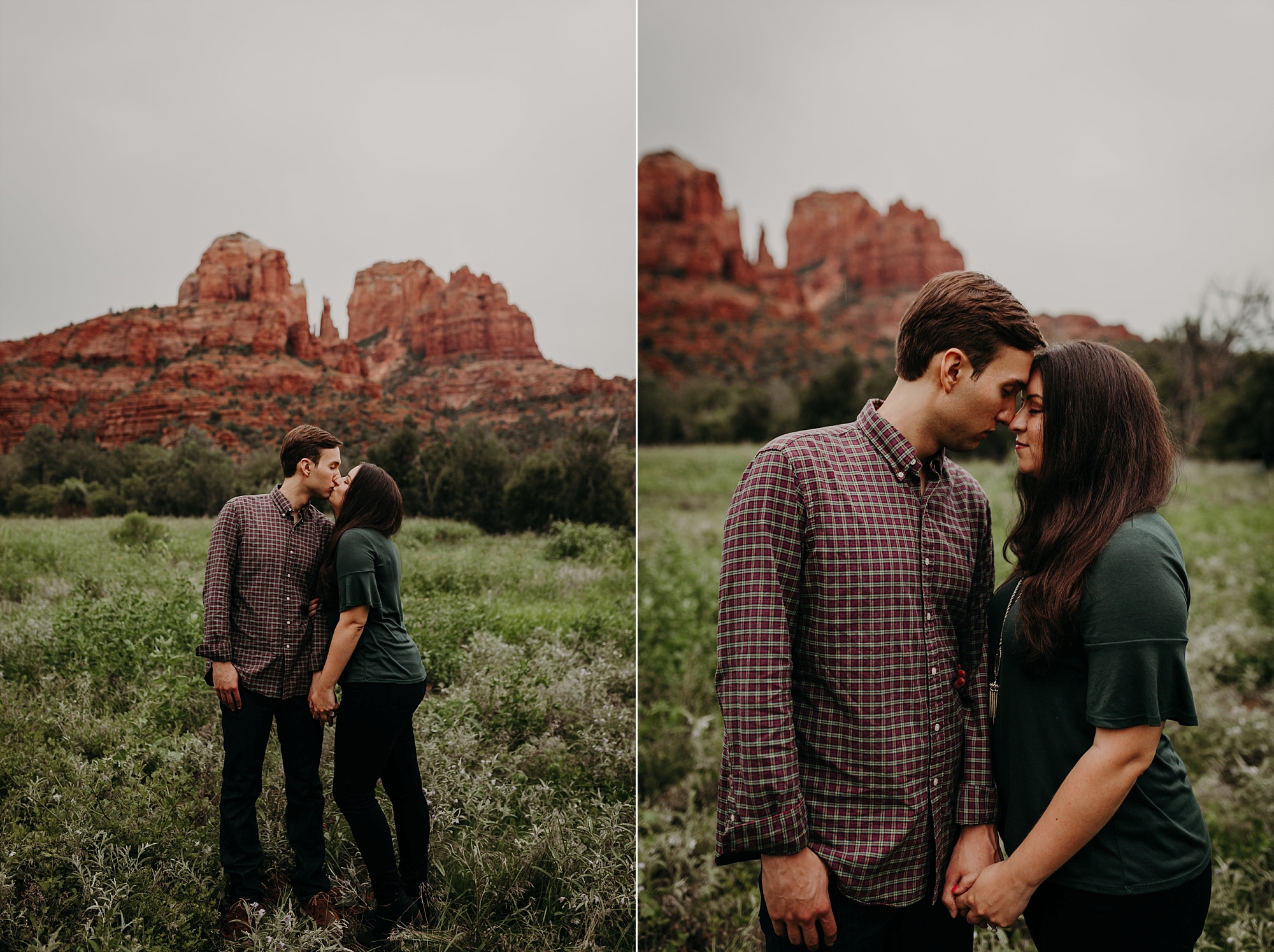 Intimate Natural Red Rock Crossing monsoon Arizona Sedona Engagement Photos Suzy Goodrick Photography