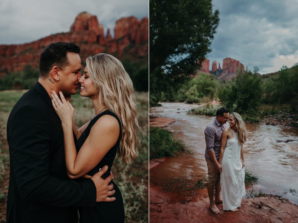 Intimate Red Rock Crossing Engagement Photos monsoon Arizona Sedona Suzy Goodrick Photography