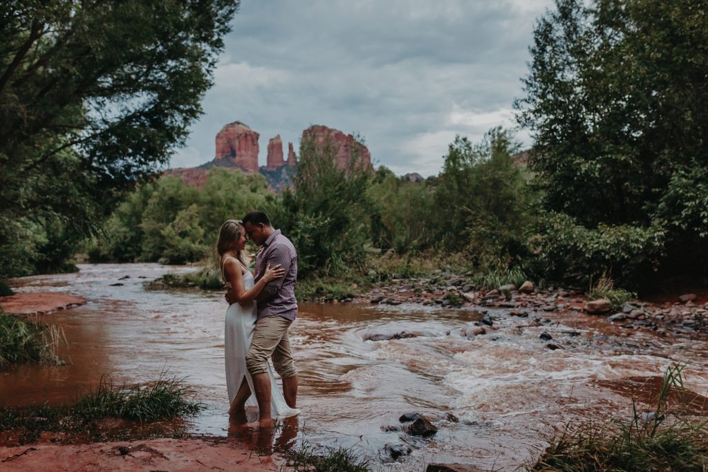 Intimate River Red Rock Crossing Engagement Photos monsoon Arizona Sedona Suzy Goodrick Photography