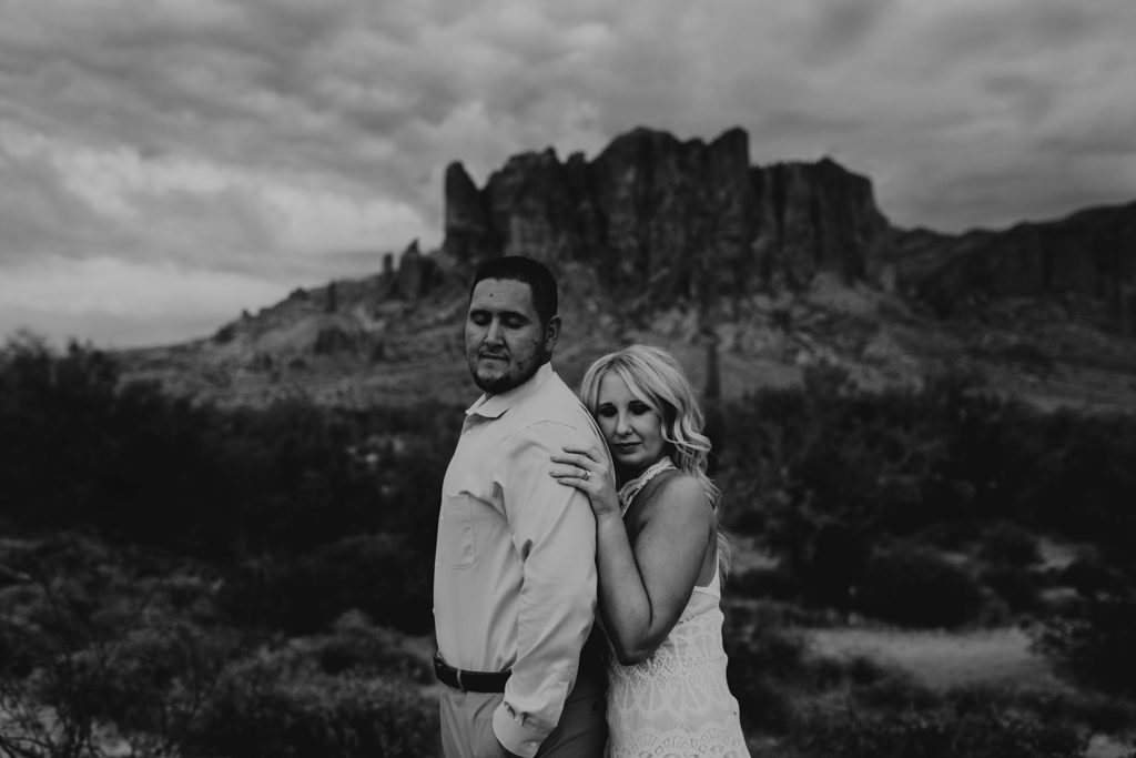 Black and White Desert Lost Dutchman Engagement Photos at Superstition Mountain Park Suzy Goodrick Photography