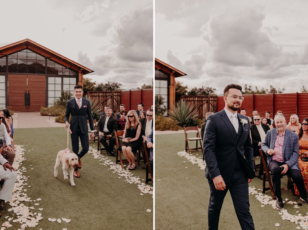 groom walks down the aisle on his wedding day