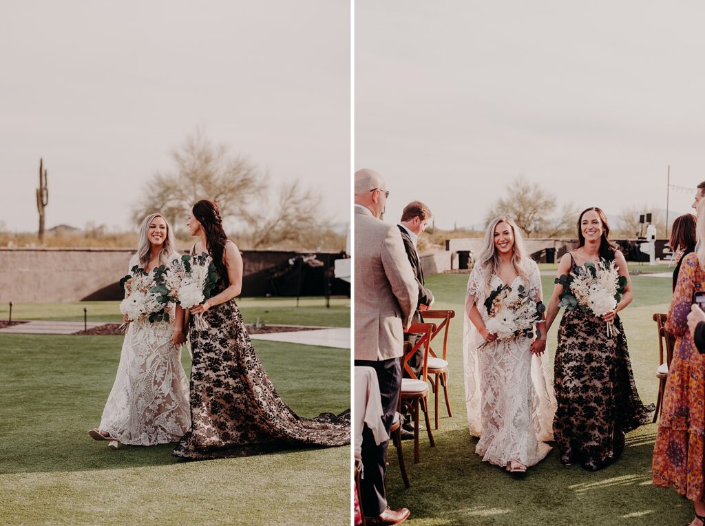 two brides walk down the aisle together