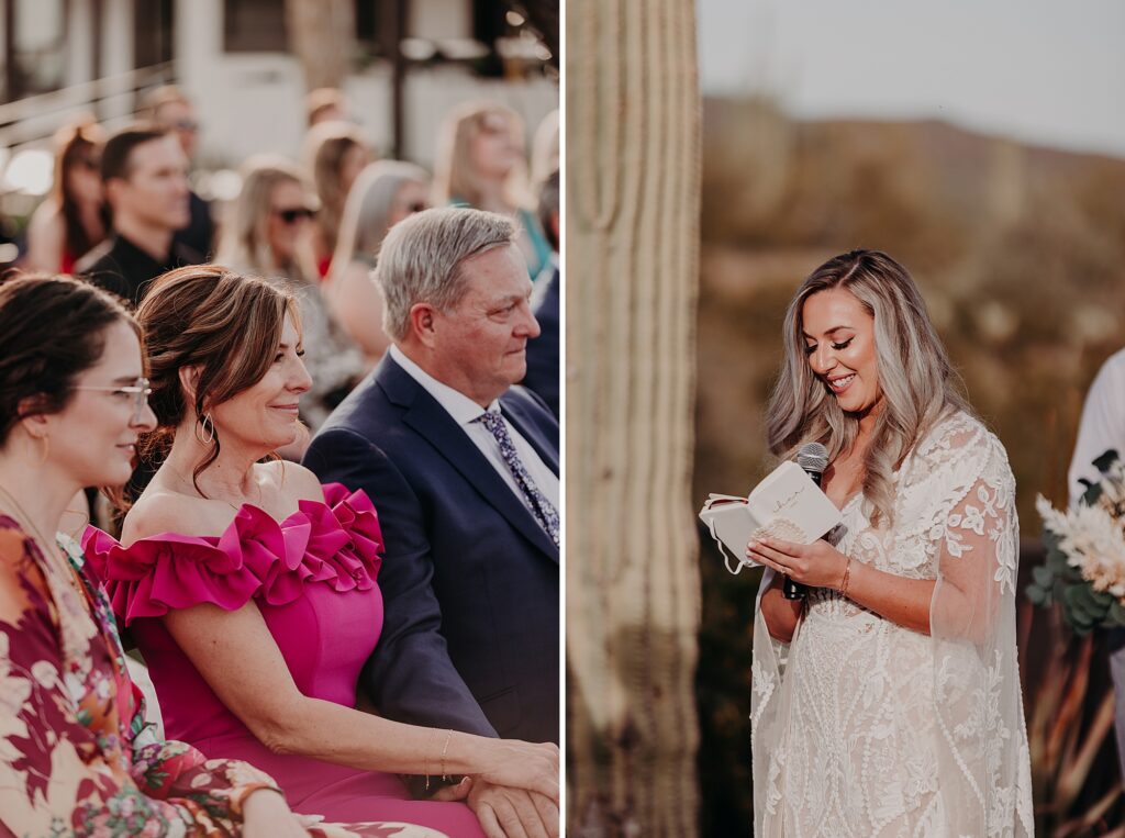 Bride reads personal vows during desert ceremony