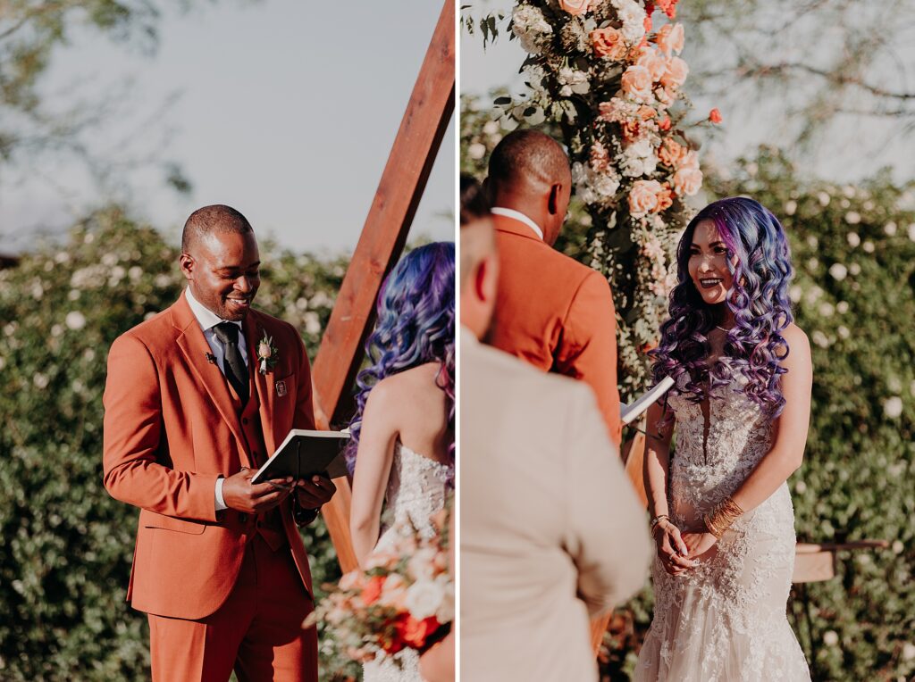 groom shares vows during wedding ceremony