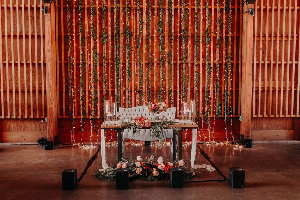 sweetheart table at wedding reception at the paseo