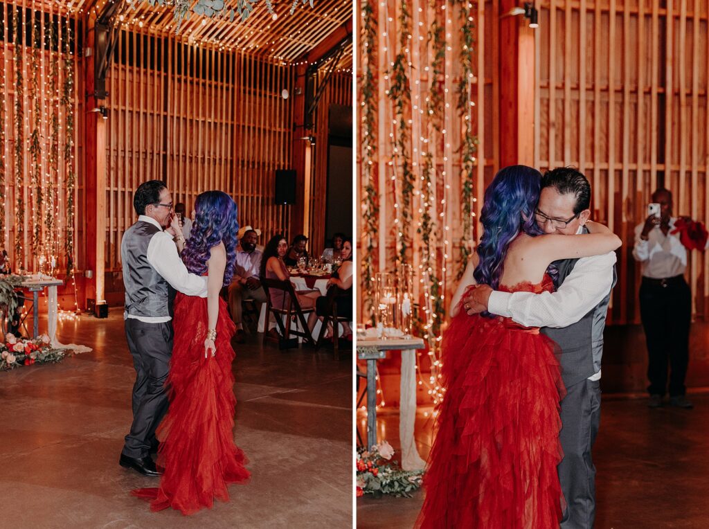 bride shares first dance with her father during wedding reception