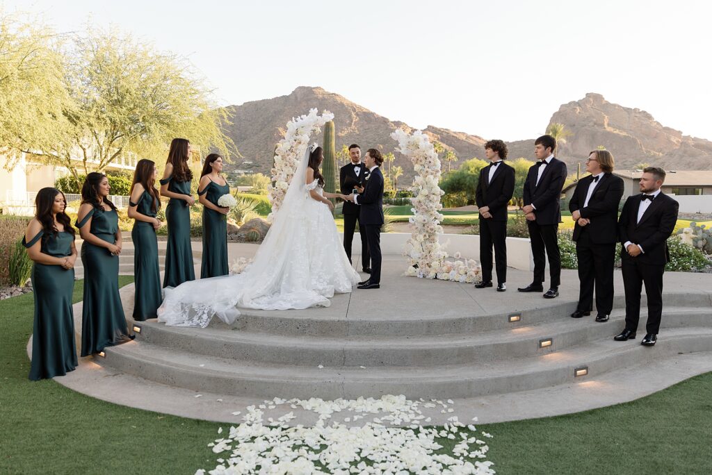 wedding ceremony at mountain shadows with camelback backdrop