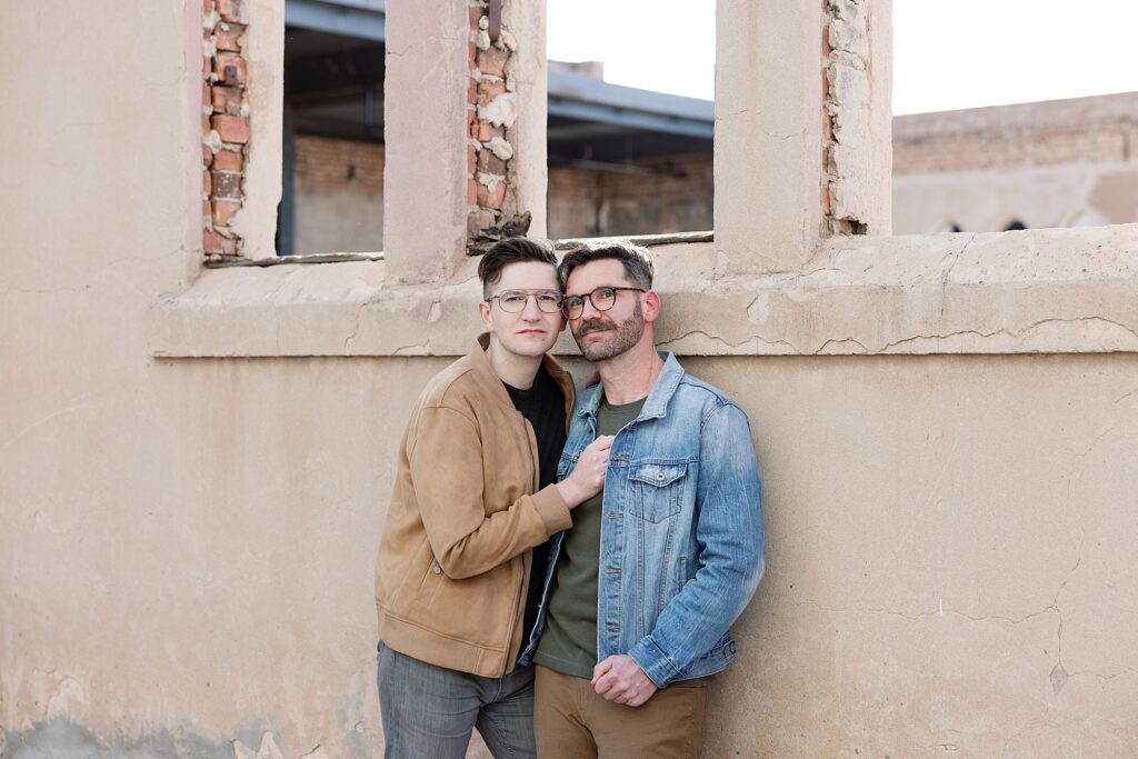 Portrait session in central Phoenix at the Monroe Street Abbey with an LGBTQAI+ couple.