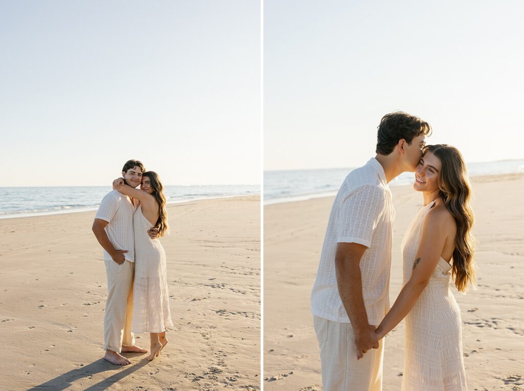 couple cuddle on the beach at sunset in puerto penasco