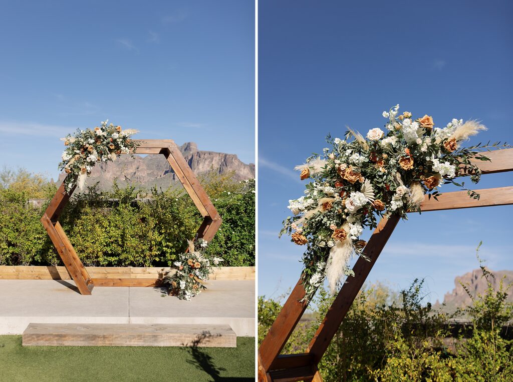 Wedding ceremony at the superstition mountains at the Paseo.