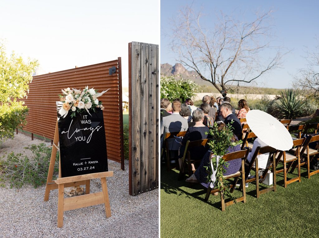Wedding welcome sign at the paseo in Apache Junction.