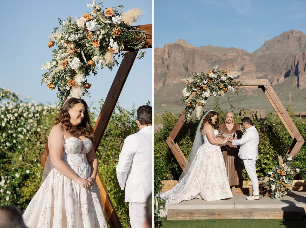 Wedding ceremony at the Paseo in apache junction with the Superstition Mountains.