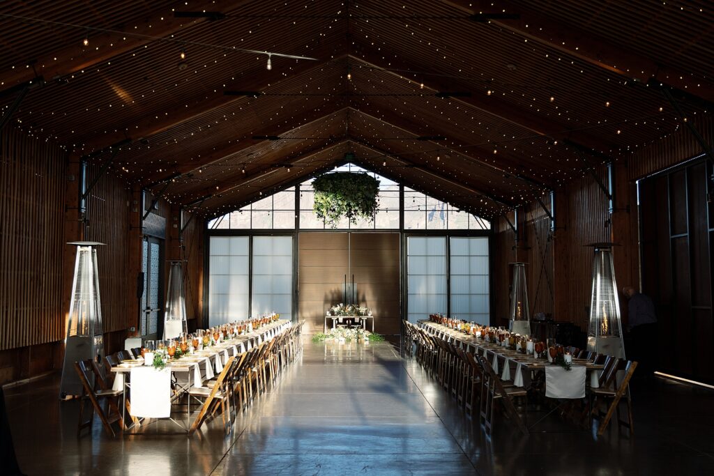 Wedding reception farm tables at the paseo in apache junction.