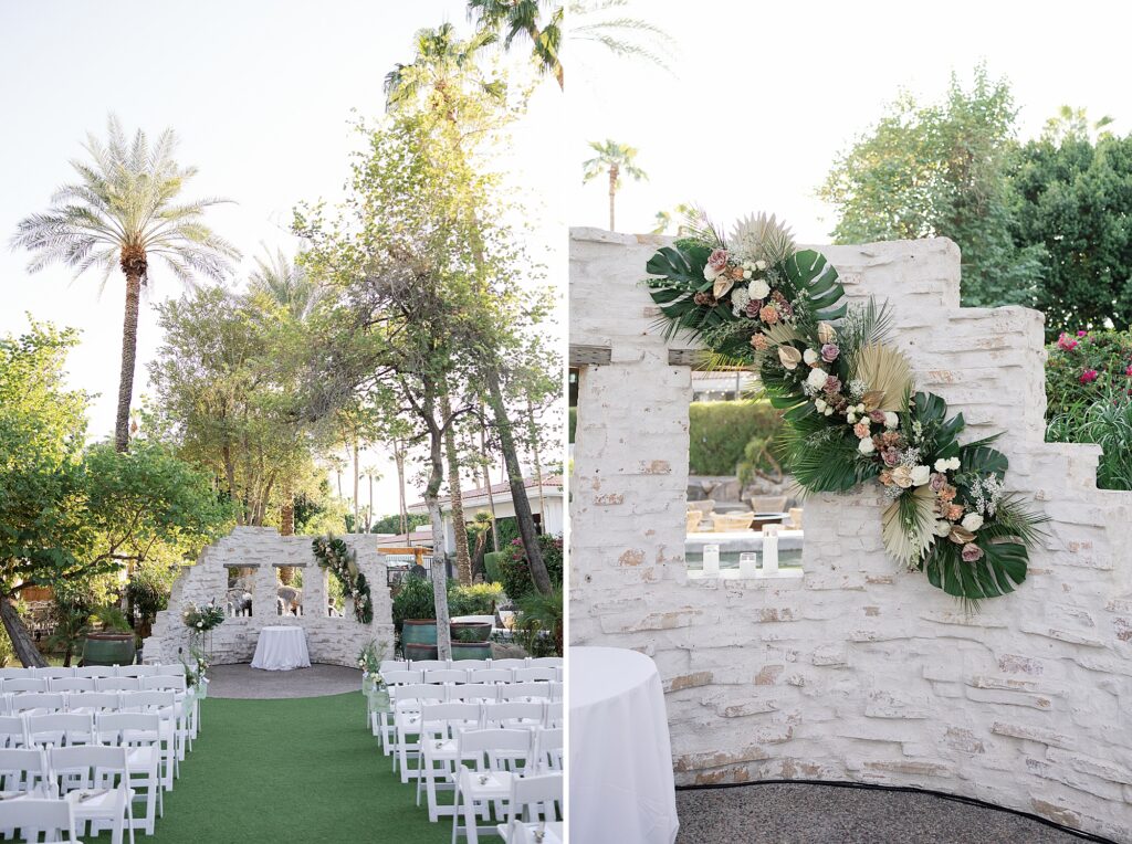 Tropical wedding ceremony at the Scott Resort and Spa in Scottsdale, Arizona