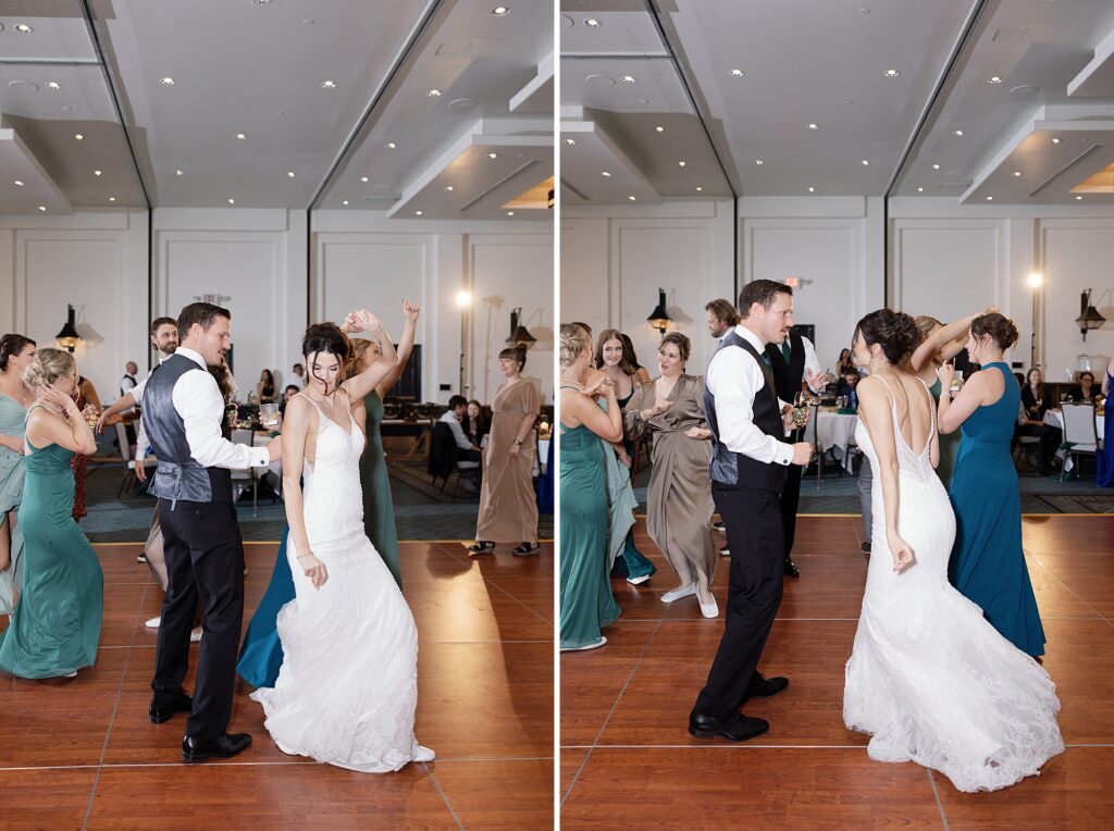 Bride and Groom dance at their wedding reception at the Scott Resort and Spa.