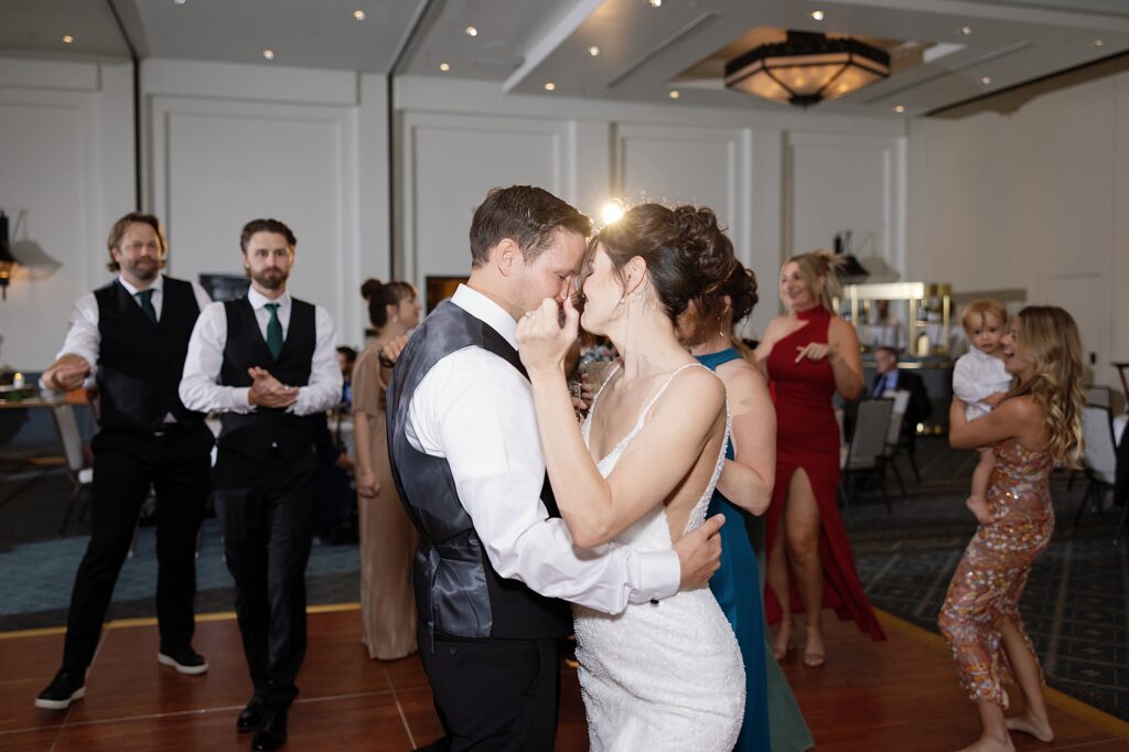 Bride and Groom dance at their wedding reception at the Scott Resort and Spa.