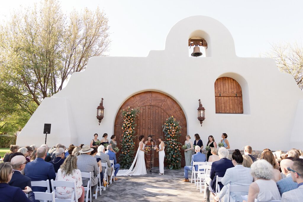 Wedding ceremony with LGBTQAI+ couple at Tubac Golf Resort and Spa. 