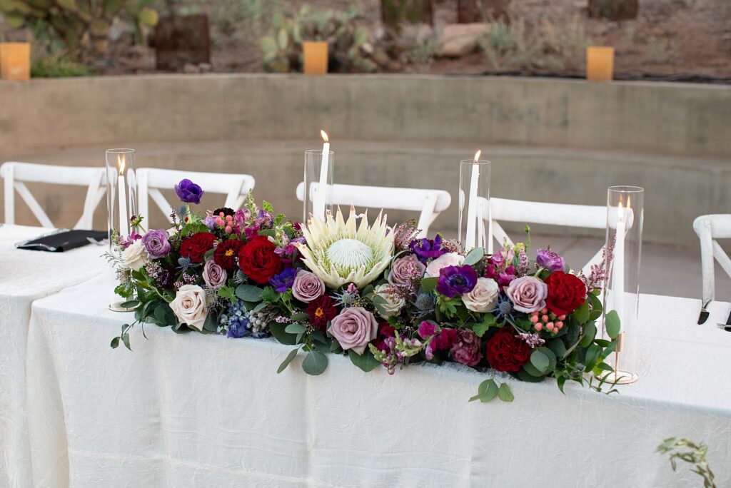 head table at wedding reception at desert botanical garden