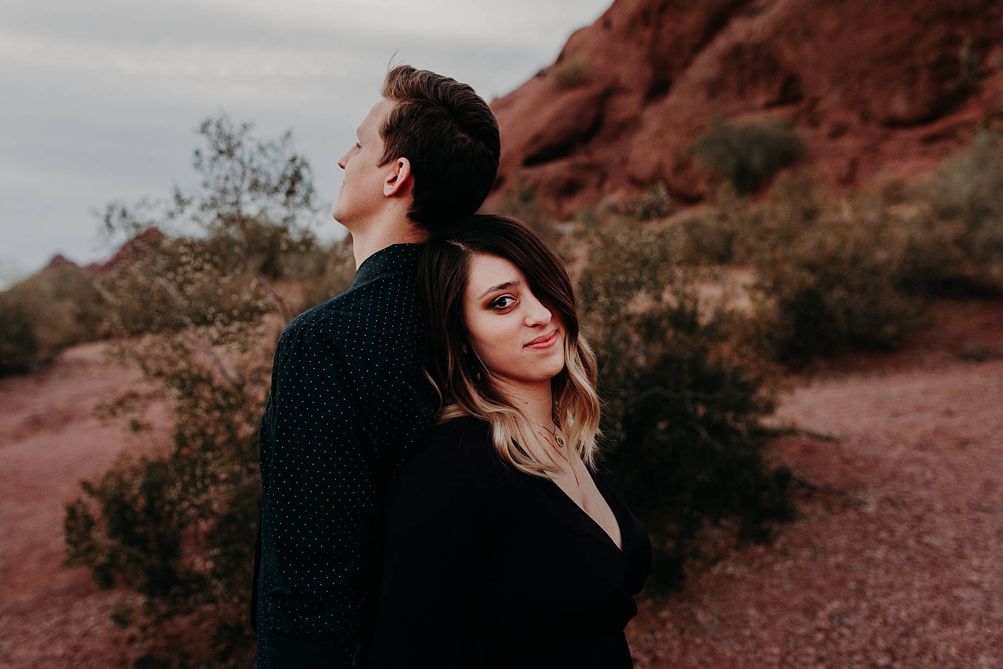 Engagement Photos at Papago Park with their Mini Aussie