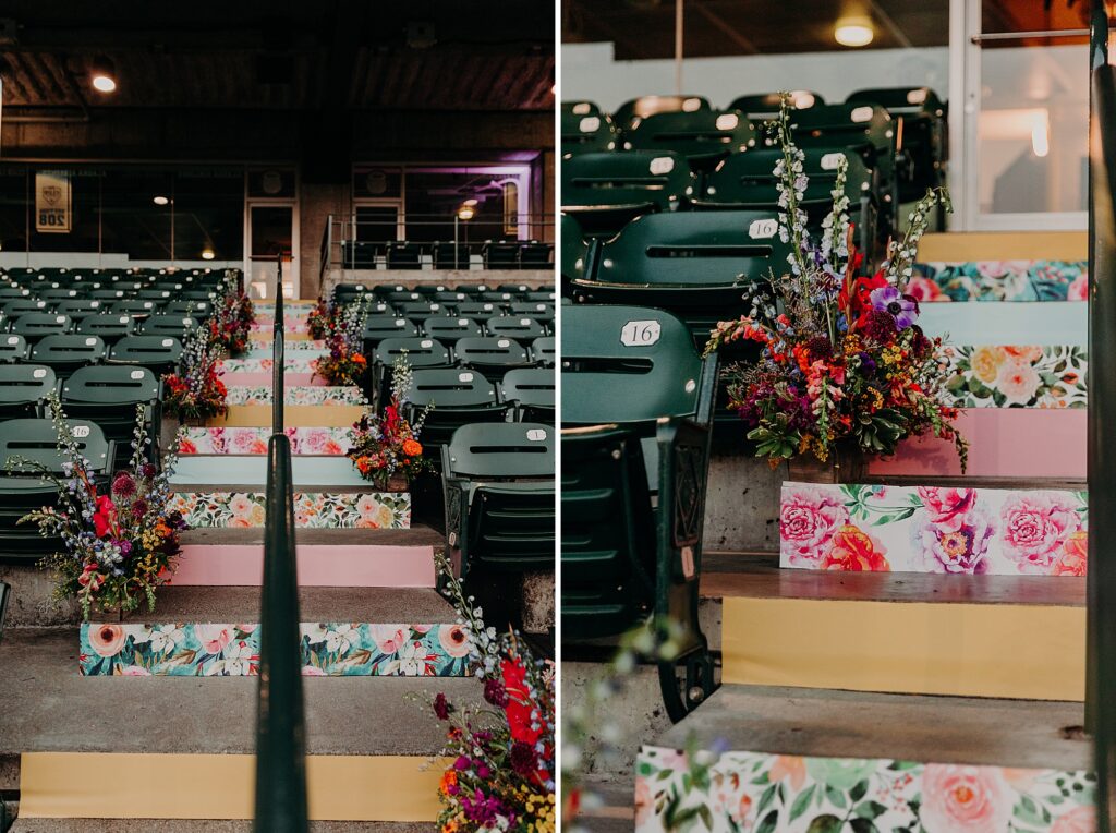 San Francisco Baseball Stadium Wedding Aisle adorned with flowers