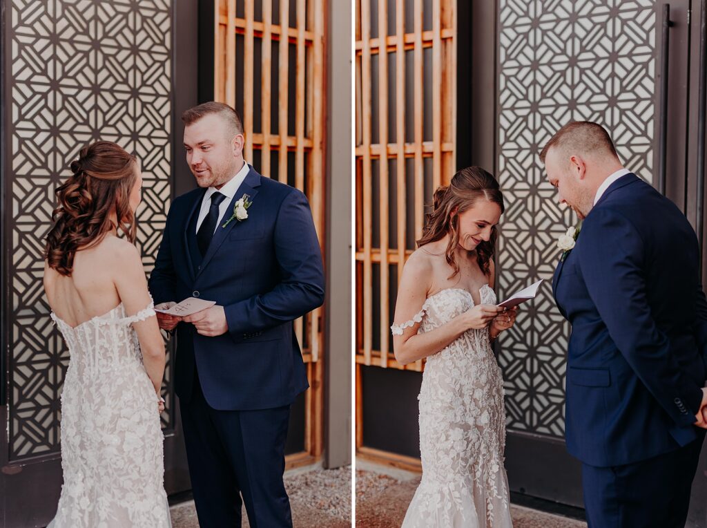 groom reads vows privately to his bride