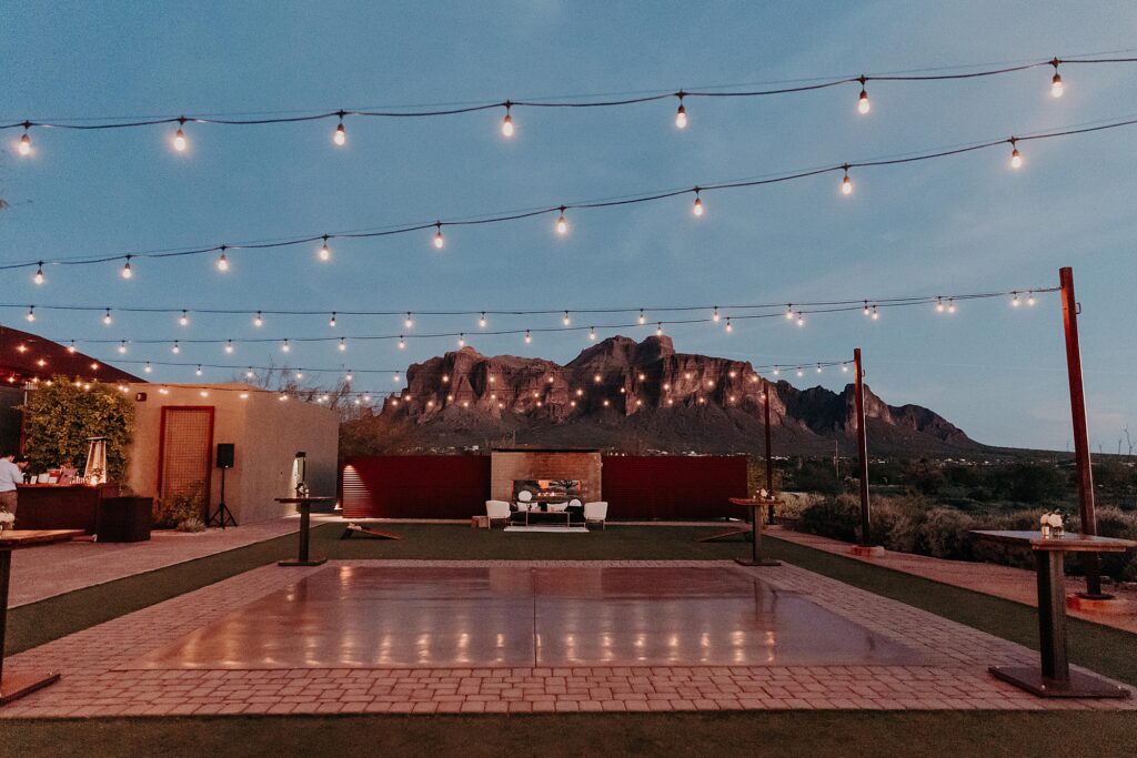 desert mountains and cocktail hour under twinkly lights