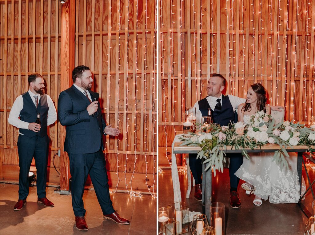 best man gives speech during wedding reception