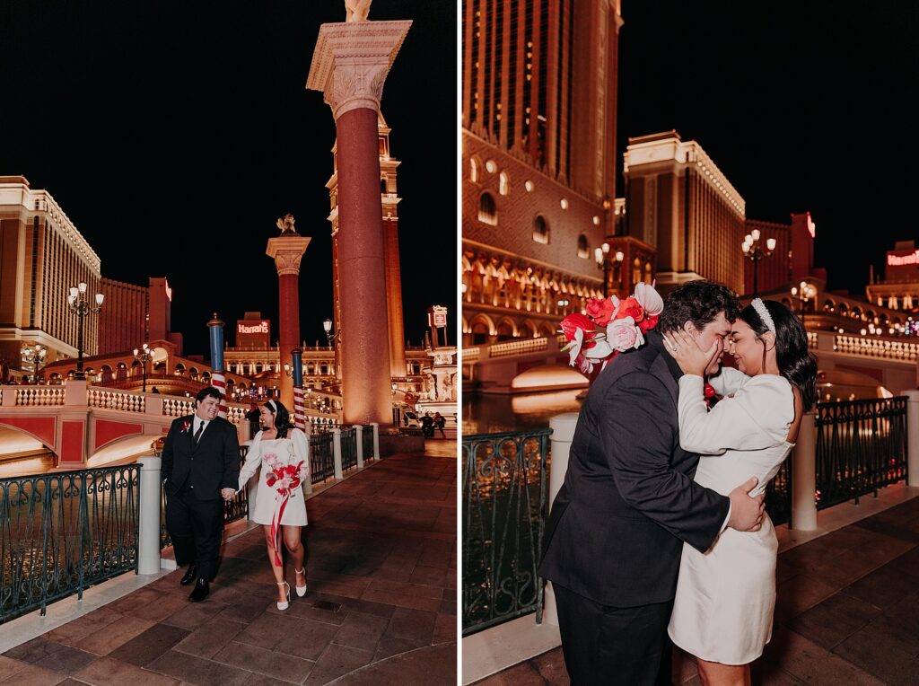 couple explore the canal boats outside the Venetian hotel in vegas